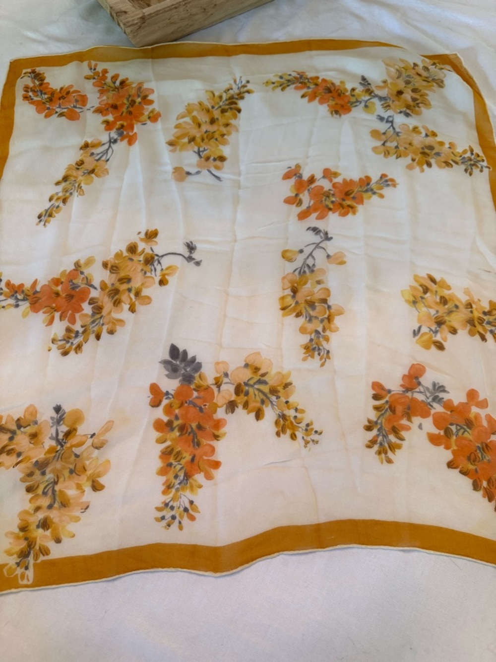 100% Silk Chiffon Light Floral Scarf in Orange and Yellow